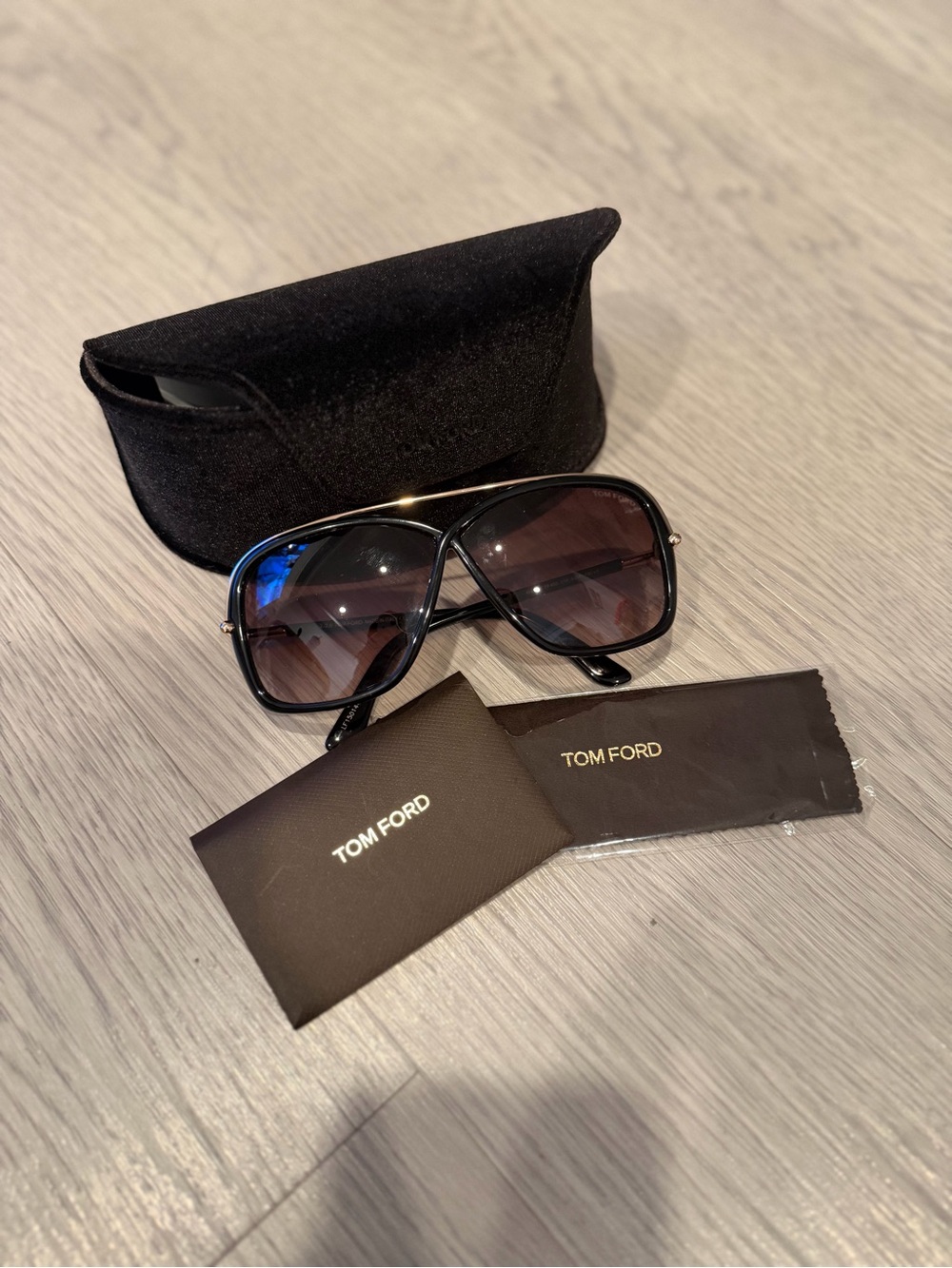 Tom Ford Black Gradient Aviator Sunglasses